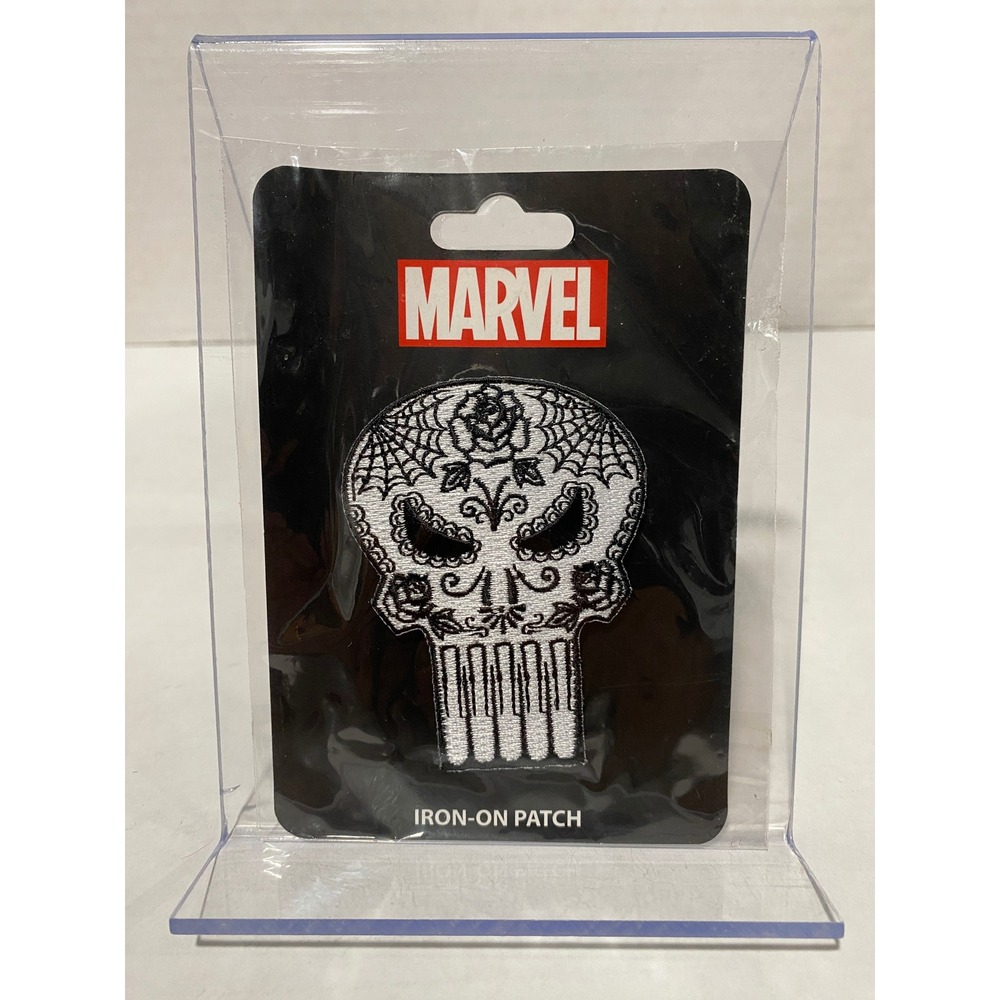 Marvel Iron-On Patch Punisher Day of the Dead Sugar Skull Loungefly Black White